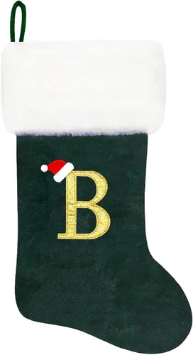 Miniatura 54 de Calcetines de Navidad bordados de 20 pulgadas con monograma, terciopelo negro con puño de felpa blanca supersuave, adornos clásicos para decoración
