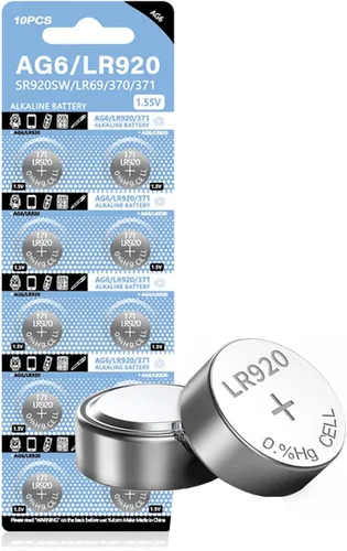 10 pilas de botón AG6 de 1.55 V, batería alcalina 371 SR920SW LR920 SR927 171 370 L921 LR69 SR920 AG6 baterías [10 unidades/paquete]