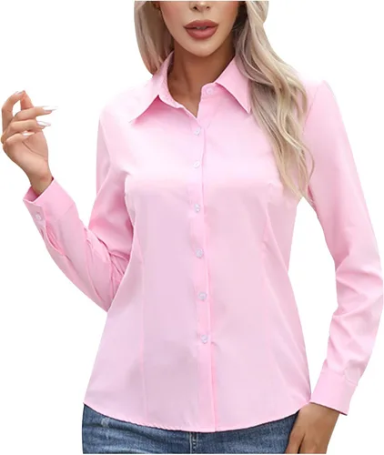 Miniatura 7 de Camisas de vestir con botones para mujer, camisas de vestir sin arrugas, manga larga, cuello para oficina, trabajo, blusas formales