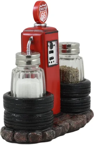 Miniatura 4 de Ebros Route 66 Old Fashioned Gas Pump Station Salt and Pepper Shakers Holder Figurine Cross Country Road Trip Lovers