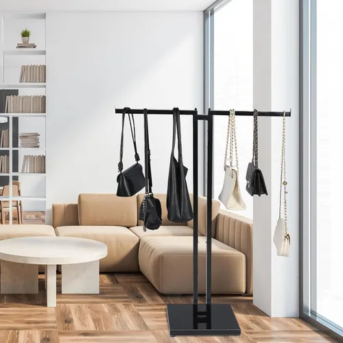 Miniatura 4 de Weysat - Perchero negro de 2 vías con brazos rectos de 16 pulgadas, soporte de exhibición de camisas de metal ajustable, estante de ropa de pie