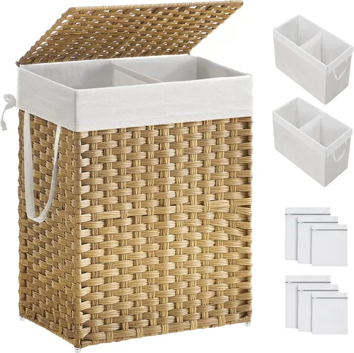 Miniatura 16 de SONGMICS Cesta de lavandería con tapa, cesta de ropa de 110 litros con 2 bolsas de forro extraíbles, 6 bolsas de malla, canasta de mimbre para Gris
