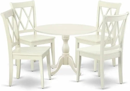 Miniatura 8 de East West Furniture DMCL3-LWH-C - Juego de mesa de cocina de 3 piezas para espacios pequeños contiene una mesa de comedor redonda con gotas y 2