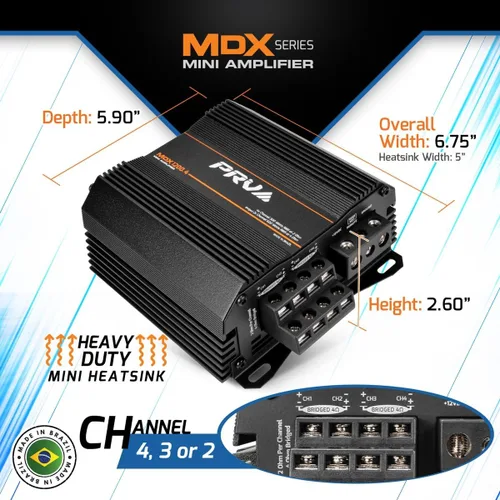 Miniatura 4 de PRV Audio MDX1200.4 Amplificador de audio para automóvil de 2 ohmios mini de 4 canales 4 x 300 vatios RMS a 2 ohmios - 1200 vatios 12 voltios