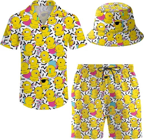 Miniatura 18 de Conjunto deportivo de 2 piezas para hombre, camisa hawaiana, pantalones cortos, camisa con botones y pantalones cortos con sombreros de pescador