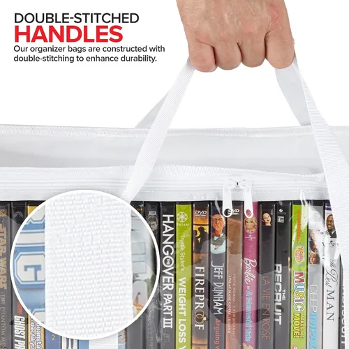 Miniatura 5 de Stock Your Home Bolsas de almacenamiento de DVD (Set de 6) Bolsa organizadora de medios para DVDs, CDs, Discos Blu Ray, Estuches de películas, Cajas