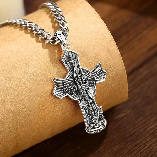 Miniatura 157 de CELESTIA Medallas de plata de ley 925 San Miguel/San Cristóbal/San Benito/San Gabriel/Virgen María/Jesús/Caravaca/Metatrón/Sello de los Siete