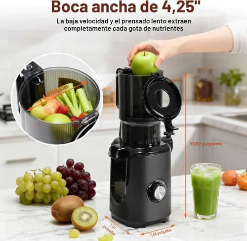 Miniatura 3 de NEWBULIG Exprimidor de prensado en frío, exprimidor masticador con alto rendimiento de jugo, función inversa, detiene la oxidación y es fácil