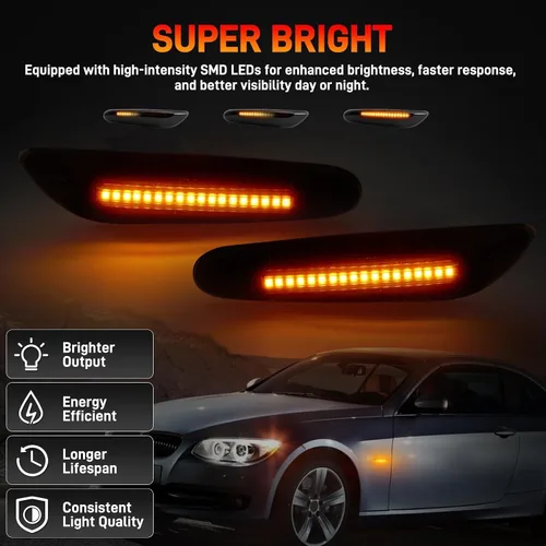 Miniatura 5 de Kit de Ensamblaje de Luces Marcadoras Laterales LED con Lente Ahumado, Lámpara de Señal de Giro Ámbar para Lado Delantero del Conductor y Pasajero