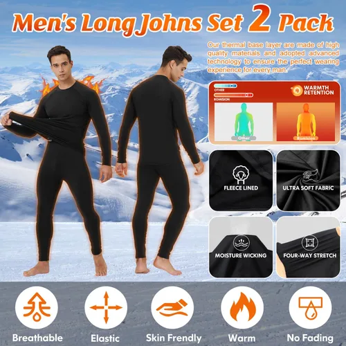 Miniatura 3 de CL convallaria 2 Pack Thermal Underwear for Men - Warm Fleece Lined Long Johns - Winter Gear Base Layer Tops & Bottoms Set