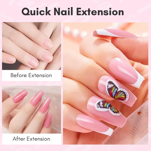 Miniatura 7 de Makartt Gel de uñas de poligel 50ml, gel constructor para uñas sin hema, rosa y marrón, fortalecedor multifuncional para extensión de uñas, gel duro