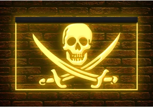 Miniatura 10 de 150090 - Letrero de neón con luz LED de calavera y esqueleto pirata, vela helloween (12 x 8 pulgadas, rojo)