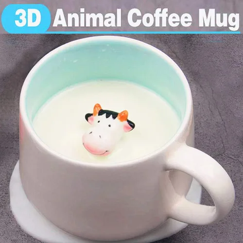 Miniatura 3 de Tazas de café de cerámica con diseño de vaca, 3 piezas, tazas de café de cerámica con manualidades, porcelana pequeña, vaca y cuchara, taza