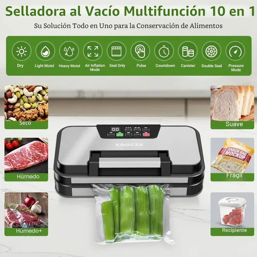 Miniatura 3 de Máquina selladora al vacío de 95 kPa, potente sistema de sellado de alimentos 10 en 1 de doble bomba con doble sellado térmico, cortador integrado
