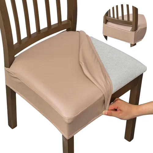 Miniatura 8 de NILUOH Fundas impermeables para asientos de sillas de comedor, juego de 2, fundas de asiento de cuero PU para sillas de comedor, fundas de asiento
