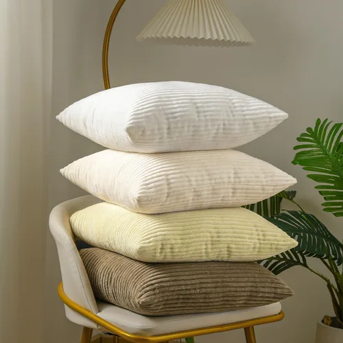 Miniatura 18 de Lewondr - Fundas de almohada de pana, juego de 4 fundas cuadradas de 22x22 pulgadas, con diseños a rayas modernas, para sofá, sala de estar, Marrón