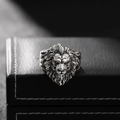 Miniatura 4 de Yumikoo Anillo de león para hombre, anillo de titanio y acero inoxidable abierto y ajustable