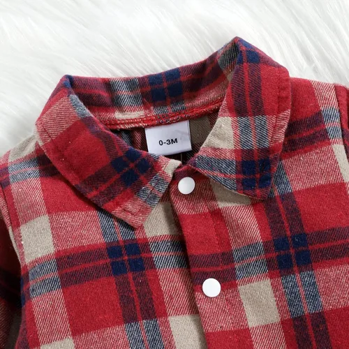 Miniatura 8 de Ropa de bebé niño, trajes de bebé, overol de manga larga a cuadros + overol de jeans, conjunto de pantalones