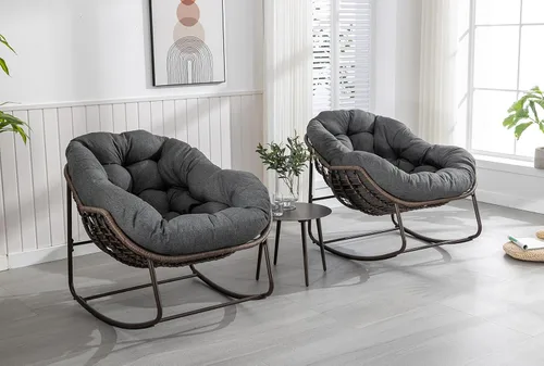 Miniatura 23 de Mecedora de gran tamaño para interiores, cómoda silla mecedora de pana con cojín grueso y marco, silla mecedora grande de mimbre para sala de estar