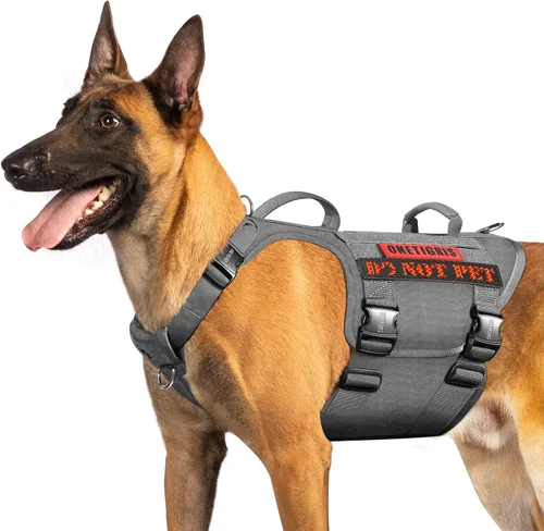 Miniatura 12 de OneTigris Arnés táctico para perro grande, 5 correas de metal con hebilla sin tirones, con paneles de gancho y bucle, chaleco militar resistente