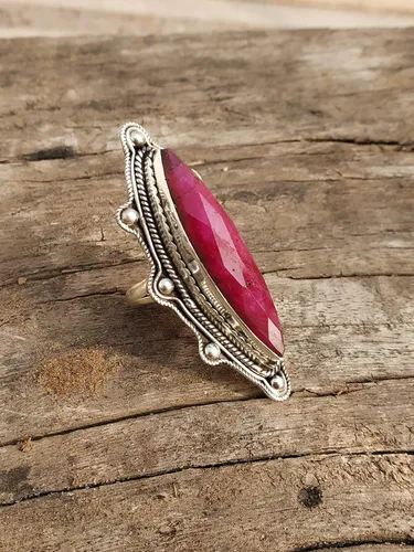 Miniatura 8 de Ruby Ring, Bohemian Jewelry, Long Ring, Eye Shape, Bridesmaids Gift, Promise Engagement Ring, 925 Sterling Silver Ring, Full Finger Jewelry