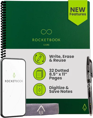 Miniatura 17 de Rocketbook Core - Cuaderno de espiral reutilizable, tamaño carta de 8.5 x 11 pulgadas, color azul marino, páginas punteadas, conectadas a