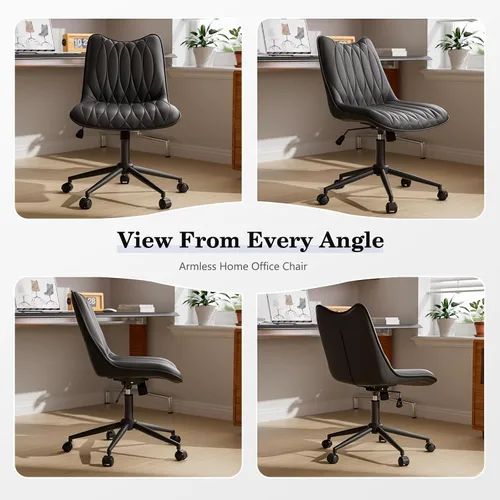 Miniatura 8 de Silla de oficina sin brazos, silla de escritorio sin brazos, silla giratoria ajustable con ruedas, tapizada de piel sintética, compacta
