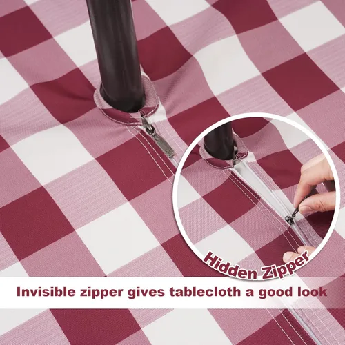 Miniatura 2 de SquarePie Mantel redondo de 60 pulgadas para exteriores con agujero para sombrilla y cremallera, mantel de poliéster a cuadros lavable a prueba