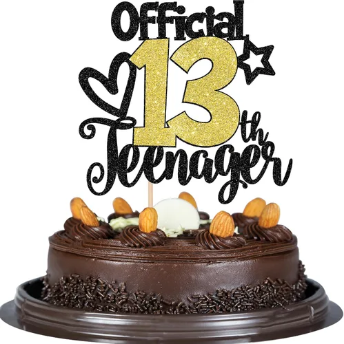 Rsstarxi Paquete de 1 decoración oficial para pastel de 13 cumpleaños con purpurina para adolescentes a 13 años de edad, número 13, fabulosa Negro