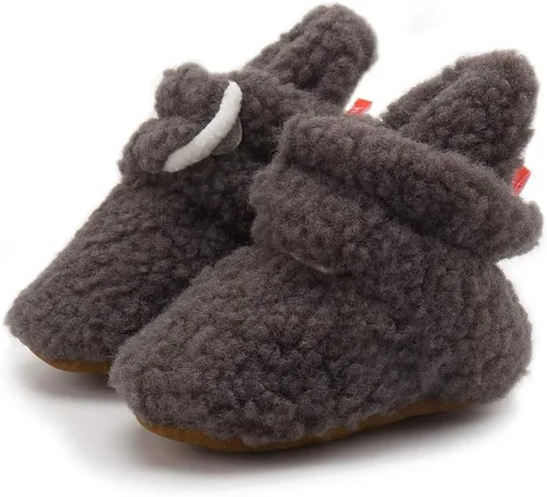 Miniatura 4 de Bellocasa Botines de forro polar para bebés, niños y niñas, pantuflas antideslizantes con agarre suave, zapatos de calcetín para recién nacidos