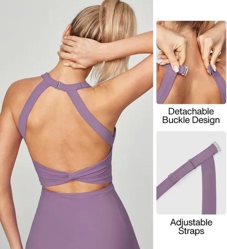 Miniatura 3 de Heathyoga Vestido de tenis con pantalones cortos integrados y brasier atlético para mujer, vestido de entrenamiento de golf trenzado de verano