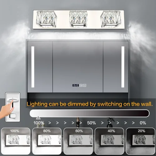 Miniatura 2 de Lámpara LED de baño – Moderna lámpara de tocador de cristal de 3 luces – Lámpara de pared cromada para baño 5CCT regulable