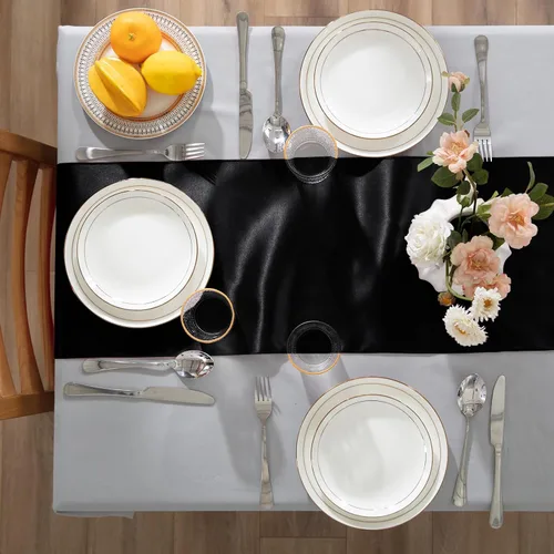 Miniatura 4 de Paquete de 2 caminos de mesa negros de 12 x 108 pulgadas, camino de mesa rectangular de seda satinada suave para bodas, banquetes, decoración
