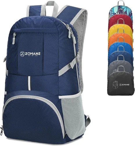 Miniatura 10 de ZOMAKE Mochila Ligera Empacable de 35L, Mochilas Ligeras Plegables Resistentes al Agua Bolsa de Senderismo Colapsible, Paquete de Día Plegable Rojo