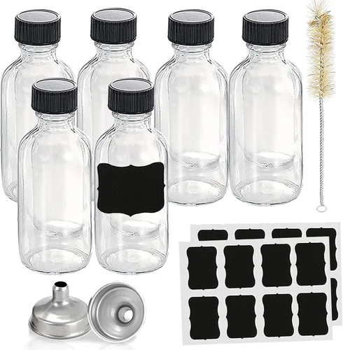 Botellas pequeñas de vidrio de 4 onzas con tapas y embudos, recipiente redondo Boston de 120ml para shots de bienestar, botellas de muestra de 20PZAS
