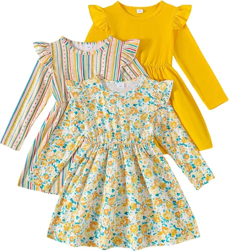 Miniatura 13 de Vestidos para niñas Vestidos para niñas pequeñas Paquete de 3 Vestido casual de fiesta con estampado patinador acampanado tipo A Vestido de verano