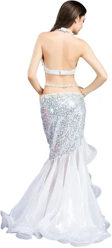 Miniatura 4 de ROYAL SMEELA Disfraz de danza del vientre para mujer, falda de danza del vientre y sujetador de cola de sirena, ropa de rendimiento profesional
