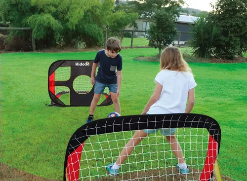 Miniatura 3 de Kidodo Juego de red de portería de fútbol portátil, porterías de fútbol de entrenamiento emergentes para patio trasero, versiones interiores