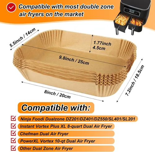 Miniatura 2 de BYKITCHEN Forros para freidora de aire Ninja Dual Air Freider, juego de 120, forros rectangulares desechables para freidora de aire compatibles