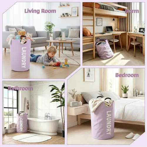 Miniatura 4 de 90L Collapsible Laundry Bag with Handle,Large Dirty Clothes Hamper Foldable Laundry Hamper,Purple Collapsible Laundry Basket Dorm Waterproof Hamper