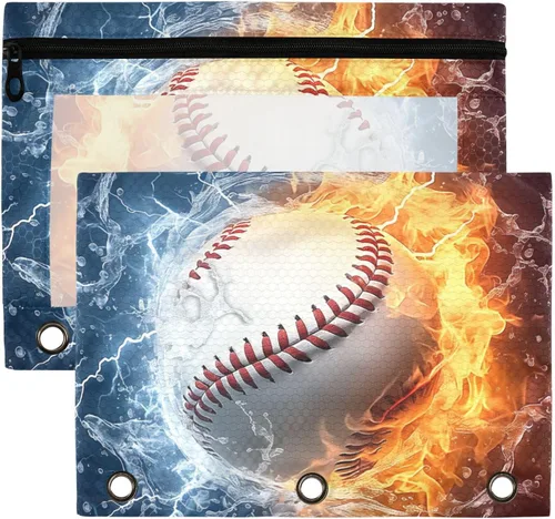 Miniatura 15 de Baseball Pencil Pouch for 3 Ring Binder，Zippered Pencil Case with Clear Window Organizers Bag 2 Packs