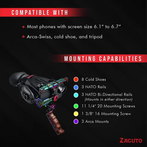 Miniatura 6 de Zacuto Stock de hombro Estabilizador ajustable, estabilizador de teléfono con agarre ligero y versátil Accesorio para teléfono inteligente
