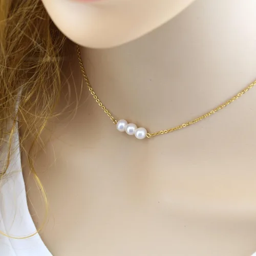 Miniatura 6 de Wunionup - Collar simple con perla pequeña - Gargantilla con pequeña perla piedra natal de junio para mujer, resistente