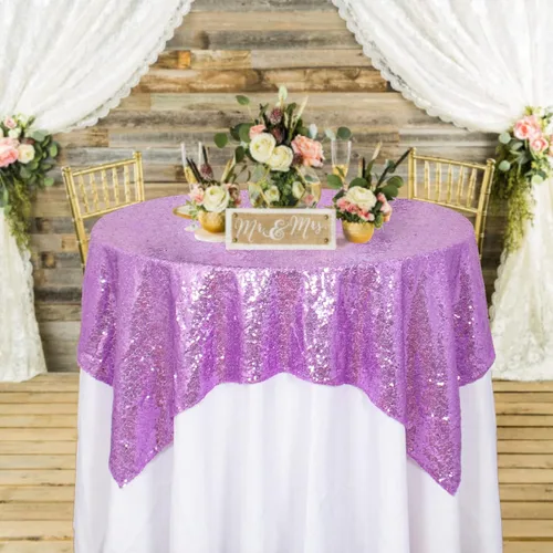 Miniatura 12 de ShinyBeauty Mantel Cuadrado Pequeño de 36 x 36 Pulgadas Mantel de Lentejuelas Azul Bebé Cubierta de Mesa con Purpurina Superposición Cuadrada