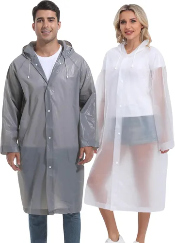 Miniatura 33 de 2 piezas de ponchos de lluvia reutilizables para adultos, abrigos de lluvia para adultos, chaquetas de lluvia, impermeables para hombres y mujeres