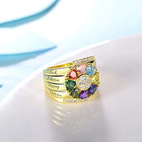Miniatura 3 de AILIN Anillos personalizados con piedra natal para mujer, plata de ley 925, anillo personalizado con nombre, abuela, día de la madre, regalo