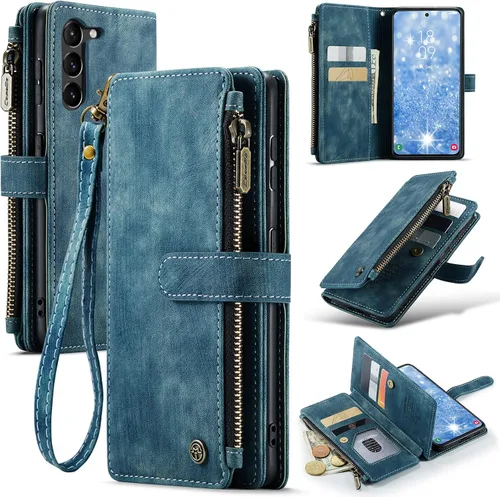 Miniatura 15 de UEEBAI Funda tipo cartera para Samsung Galaxy S23 5G, hecha a mano de piel sintética de alta calidad, ranuras para tarjetas, cierre magnético