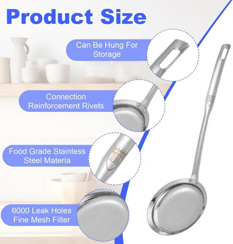 Miniatura 3 de Colador de malla fina de acero inoxidable, juego de 4 tamices de malla fina para cocina de cocina, colador de alimentos de mango largo