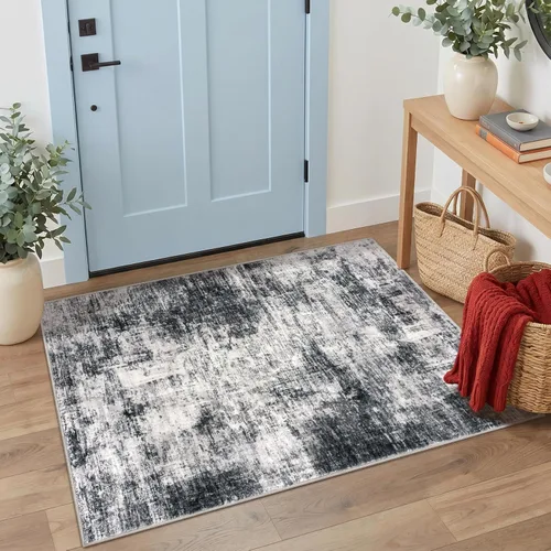 Miniatura 131 de IOHOUZE Alfombra pequeña abstracta de 2 x 3 pies, alfombra de entrada lavable para entrada interior, alfombras con respaldo de goma, alfombra gris