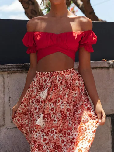 Miniatura 5 de Avanova Blusa de manga corta con volantes y hombros descubiertos para mujer